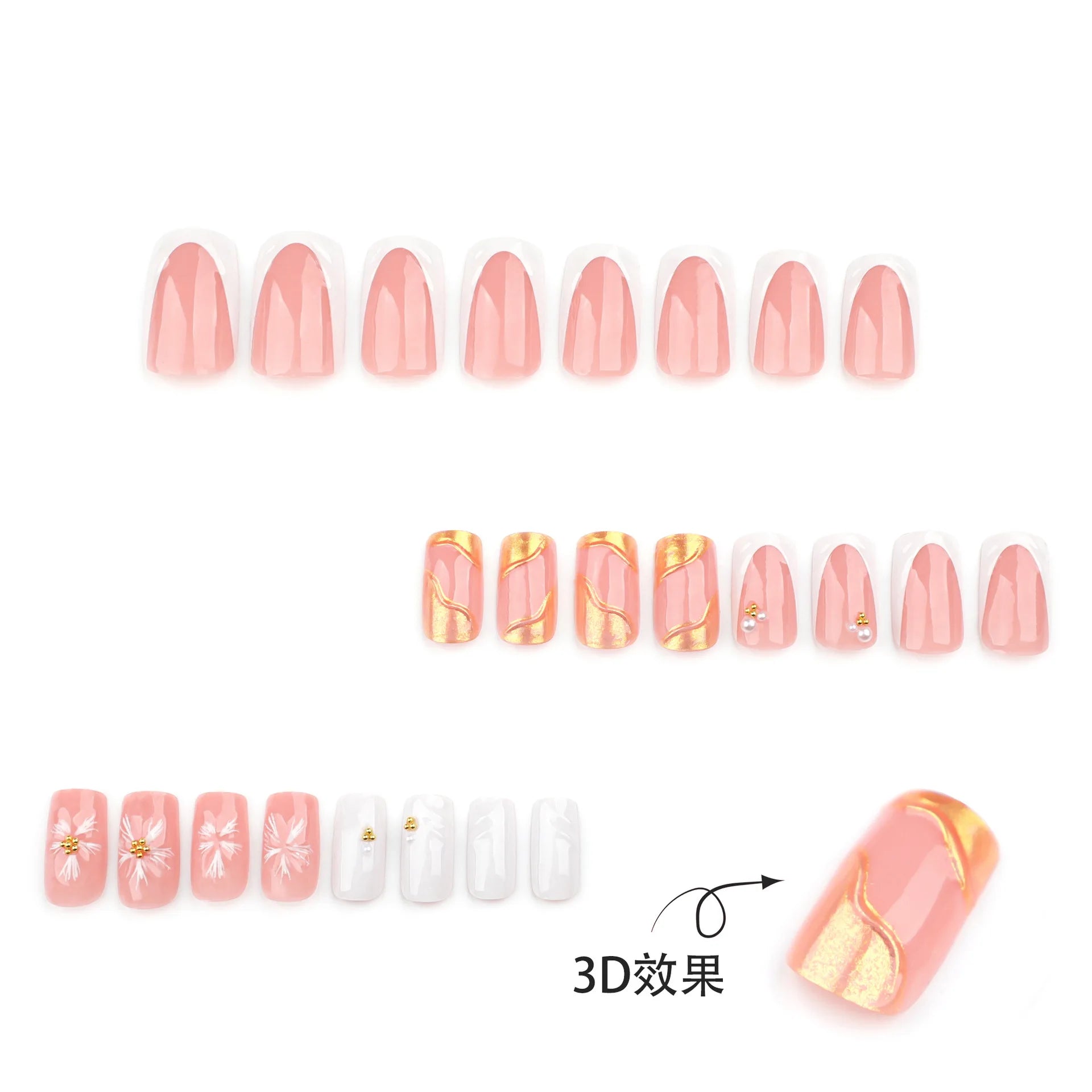24pcs 3D Flower Press on Nails French Square False Nails Wearable Stick-on Nail Fake Nails Uñas Postizas Накладные Ногти 네일팁.