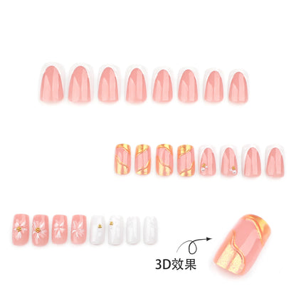 24pcs 3D Flower Press on Nails French Square False Nails Wearable Stick-on Nail Fake Nails Uñas Postizas Накладные Ногти 네일팁.