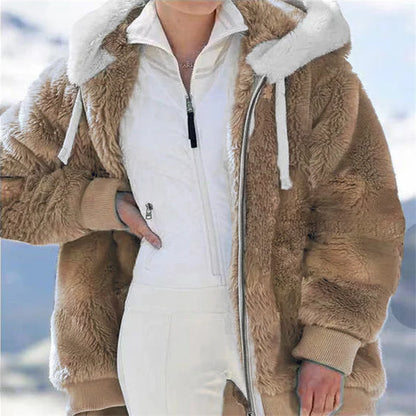 Women Winter Warm Faux Fur Jacket Plush Coat New Casual Hooded Fashion Zipper Soft Fleece Cashmere Jackets Female Thick Clothing.