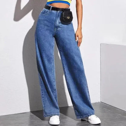 High Waist Straight Leg High Waist Jeans Women's Fashion Autumn 2025 New Style Cross-Border Wish Straight Leg Jeans.