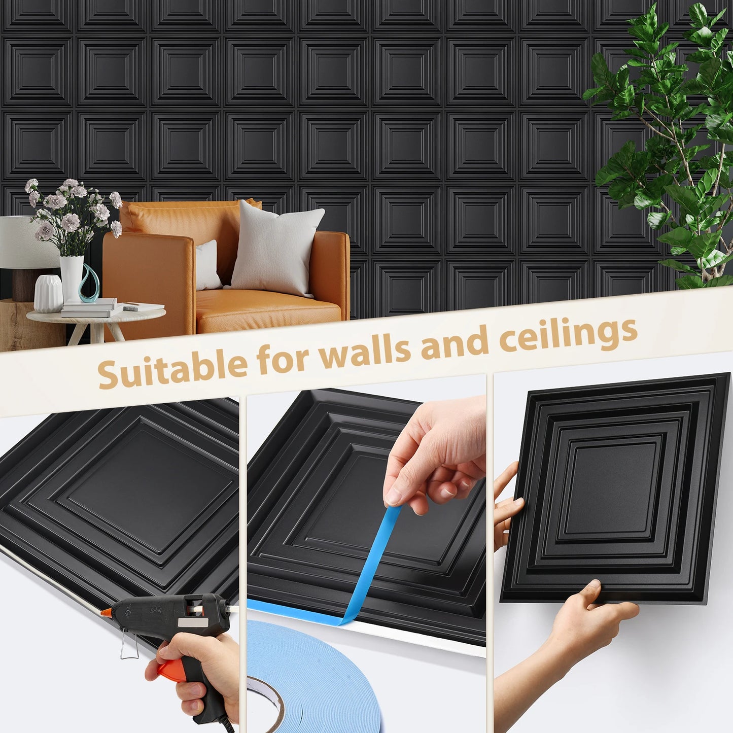 KUUJOJO 3D textured wall panel for indoor wall decoration, suitable for living room, hall, bedroom, hotel, office, send tape