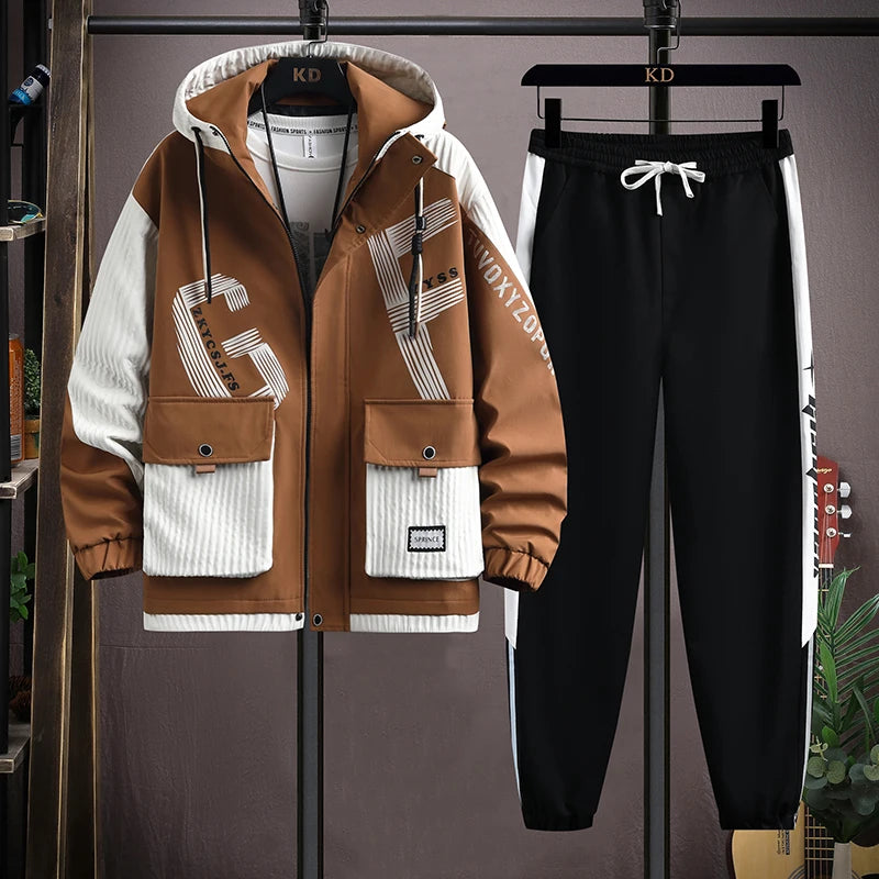 2025 Spring Casual Jackets Sportswear+Pants Men's Sets Korean Style 2 Piece Sets Men Streetwear Fitness Male Tracksuit.