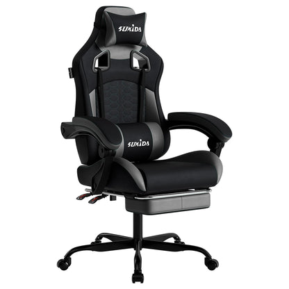 SUKIDA Ergonomischer Racing-Gaming-Stuhl, verstellbar, drehbar, mit Kopfstütze und Lordosenstütze für Büro und Gaming