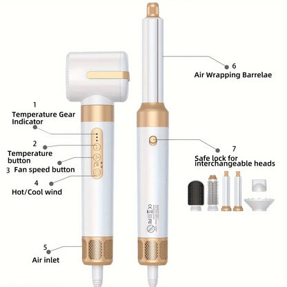 7 in 1 Hair dryer Professional Negative Ion curling Iron Hair Straightener Brushless Motor High Speed Hair Dryer Hot Comb Set.
