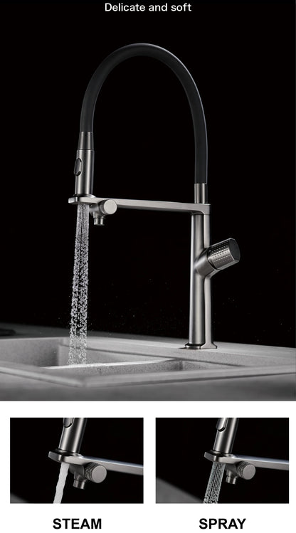 AITANA Luxury Brass Gun Grey Pull out 2-Function Kitchen Faucet Single Handle Cold and Hot Water Pure Water Design Sink Tap
