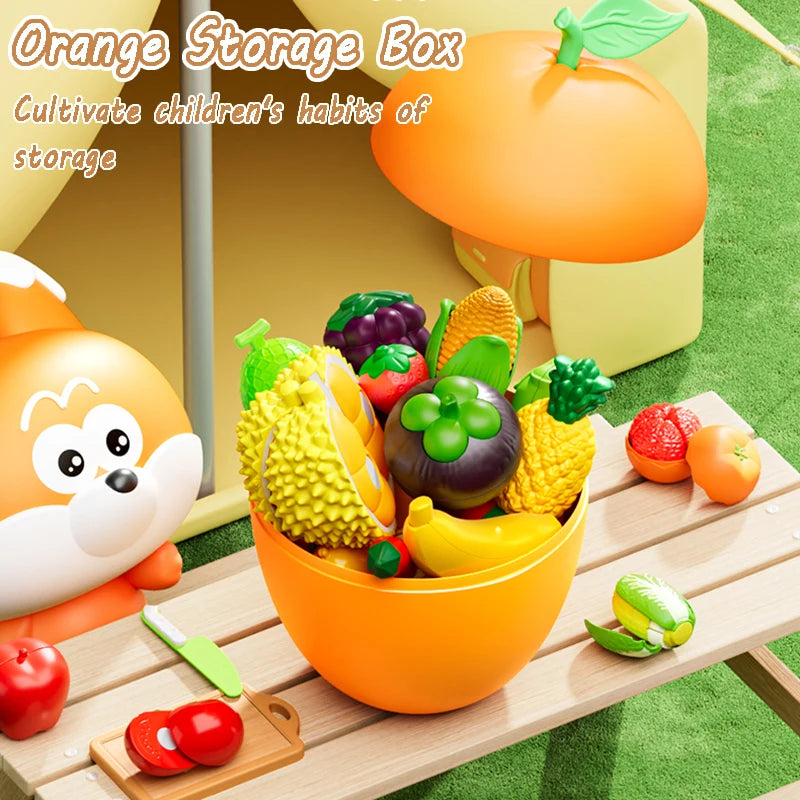 Kid Pretend Play Kitchen Toy Set Simulation Cut Fruit Vegetables Sensory Game Make Pizza Food Cook Girl Interactive Education To.