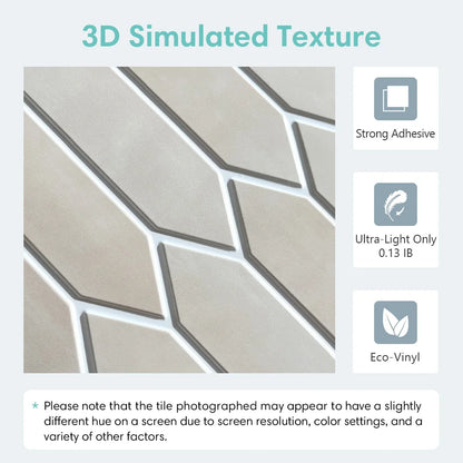 10 Pcs 3D Wall Panels, Peel and Stick Backsplash Tiles, Long Hexagon 3D Decorative Tiles for Interior Decor 30 X 30cm