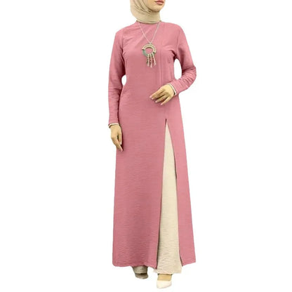 Muslim Women's Long Sleeve Crepe High Split Hem Dress.