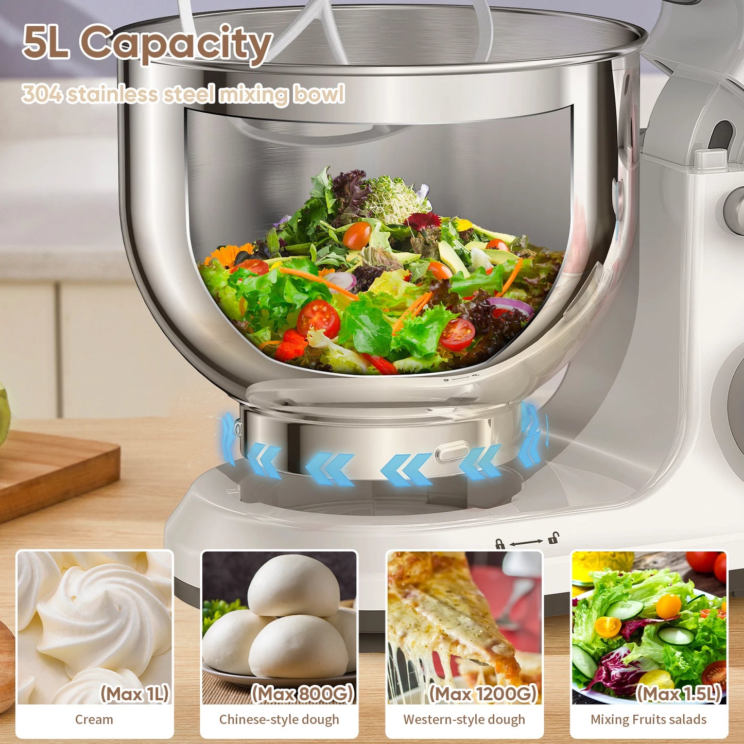 BioloMix Kitchen Food Stand Mixer, 1200W 11-Speeds DC Motor, Digital OLED Screen, Electric Food Mixer with Dough Hook, Whisk.