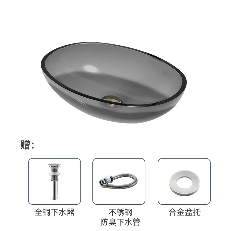 Farbiges, transparentes Badezimmerwaschbecken aus gehärtetem Glas, Hotel, modernes Aufsatzwaschbecken, Waschbecken mit Wasserfall-Wasserhahn, 49 x 35 x 13 cm