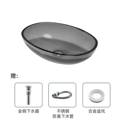 Farbiges, transparentes Badezimmerwaschbecken aus gehärtetem Glas, Hotel, modernes Aufsatzwaschbecken, Waschbecken mit Wasserfall-Wasserhahn, 49 x 35 x 13 cm