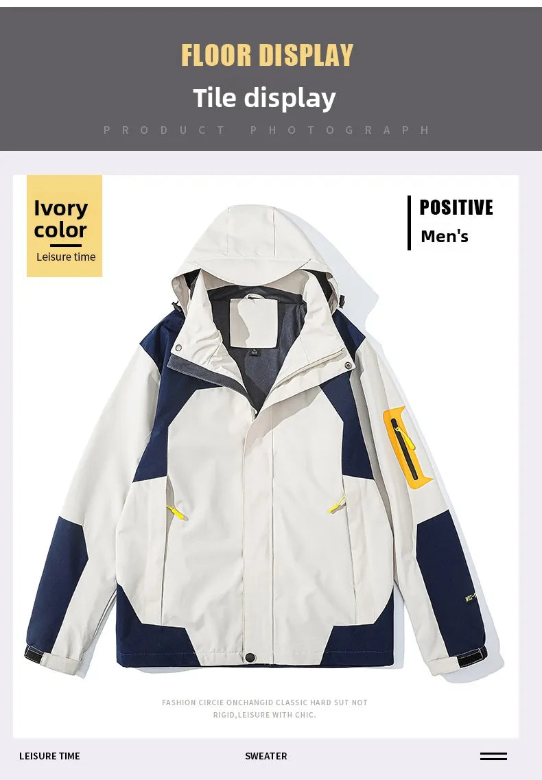 Men's Single-layer Hiking Jacket Patchwork Hooded Hiking Coat Men Color Block Windbreaker Jackets Outdoor Mountaineering Coats.