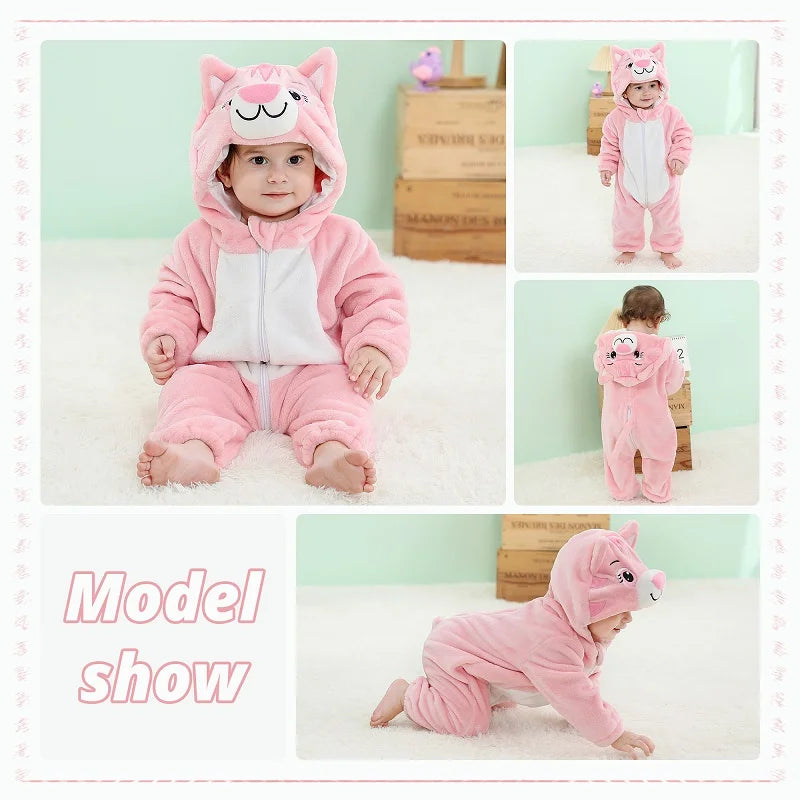 MICHLEY Winter Baby Strampler Mit Kapuze Flanell Cosplay Kleinkind Infant Kleidung Insgesamt Bodys Overall Kostüm Für Kinder Mädchen Junge