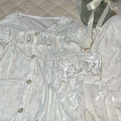 Soft Velvet Pajama Set Women Loose Home Wear Sleeping Velour Autumn Winter New Warm Sleepwear Female Nightie Ins Underwear