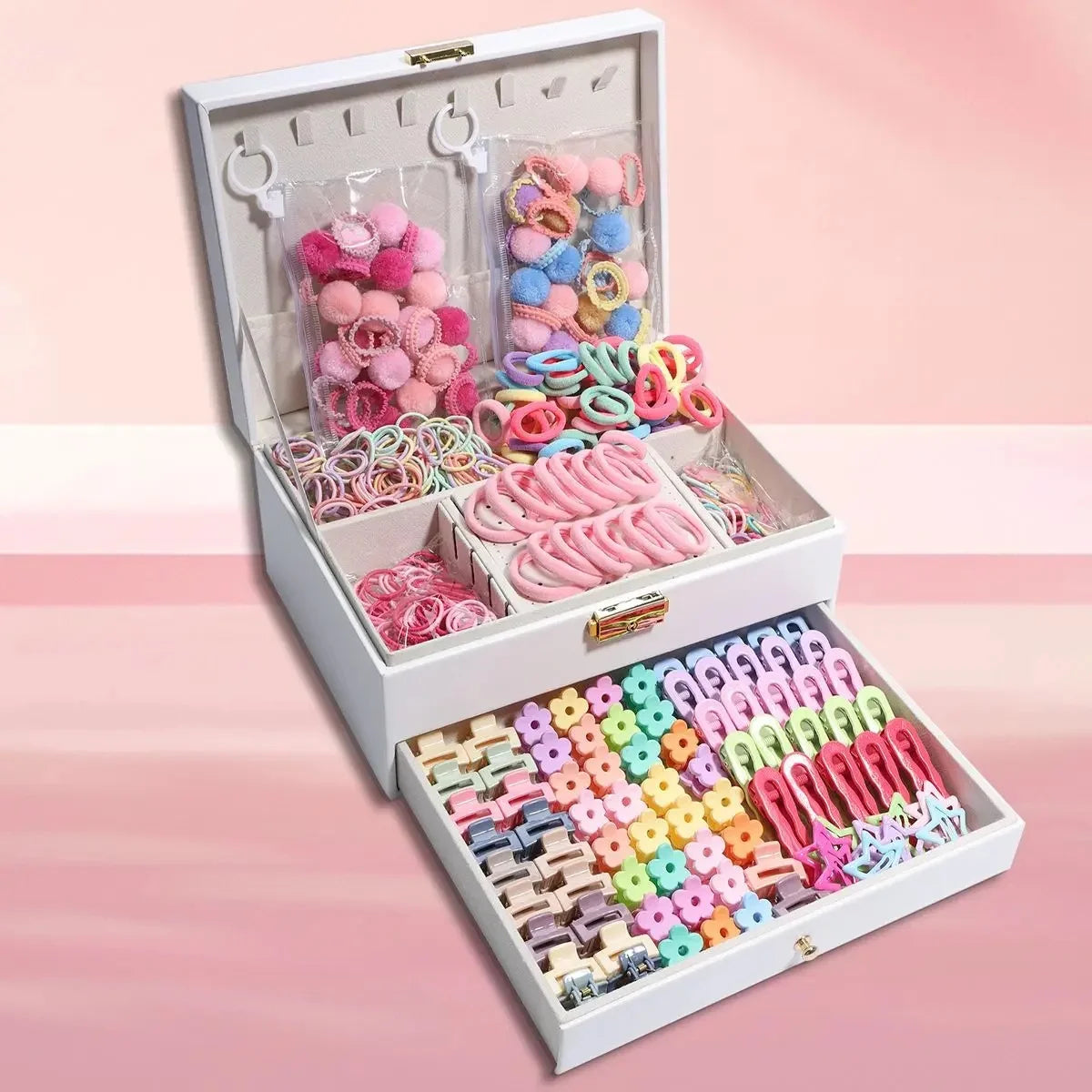 1150-Pcs Hair Clip Pearl Shark Fin Hair Grips Elastic Band Seamless Hair Bands Hair Ties Hair Accessories Gift Box Set