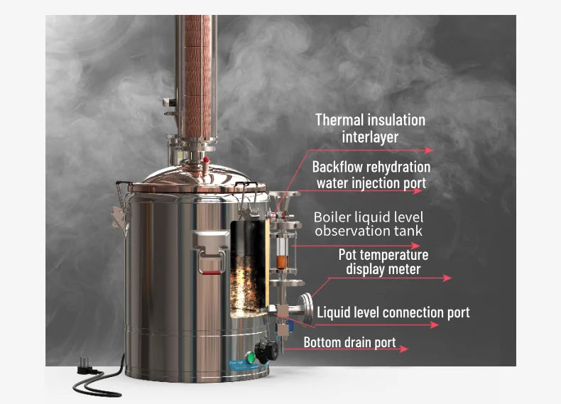 HOOLOO DW 25/50 Distiller Home Copper Still Hydrosol & Essential Oil Extractor Distillation Kit Multifunctional Distiller.
