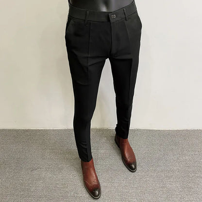 Men Suit Pants Formal Trousers Pantalone Hombre Stretch Slim Solid Color Casual Dress Full Length Pants Fashion New Men Clothing.