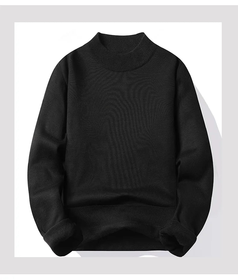 Men's Pullover Soft Sweater Winter Velvet Shirts Brand Clothing Knitted Fleece Warm Cold Blouse Slim Fit Bottom Shirts.