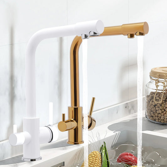 White/Gold 3-way Kitchen Faucet Stainless Steel Countertop Faucet Suitable for Homes, Restaurants, Hotels, Kitchens