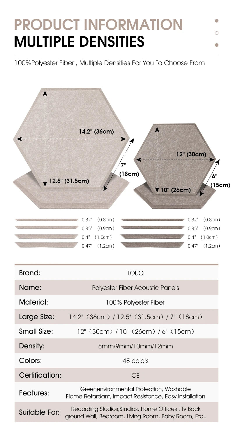 TOUO High Density Acoustic Panel 12pcs Soundproofing Panels Studio Acoustic Treatment Wall Sound Absorbing Bedroom Decoration