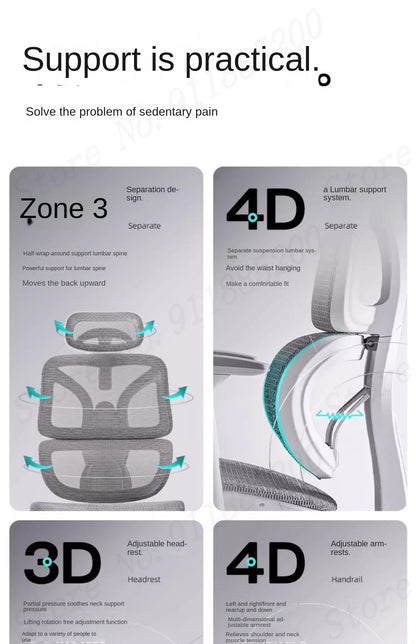 Ergonomischer Computerstuhl, Heimbüro, Lordosenstütze, Gaming-Stuhl, Liegestuhl aus Latex, atmungsaktives Mesh, 4D-verstellbare Armlehne