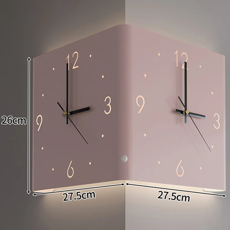 Wohnzimmer Wanduhren Gebogene Ecke Doppelseitige Stille Wanduhren LED Induktion Beleuchtung Uhr Luxus Design Dekor