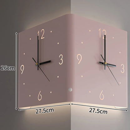Wohnzimmer Wanduhren Gebogene Ecke Doppelseitige Stille Wanduhren LED Induktion Beleuchtung Uhr Luxus Design Dekor
