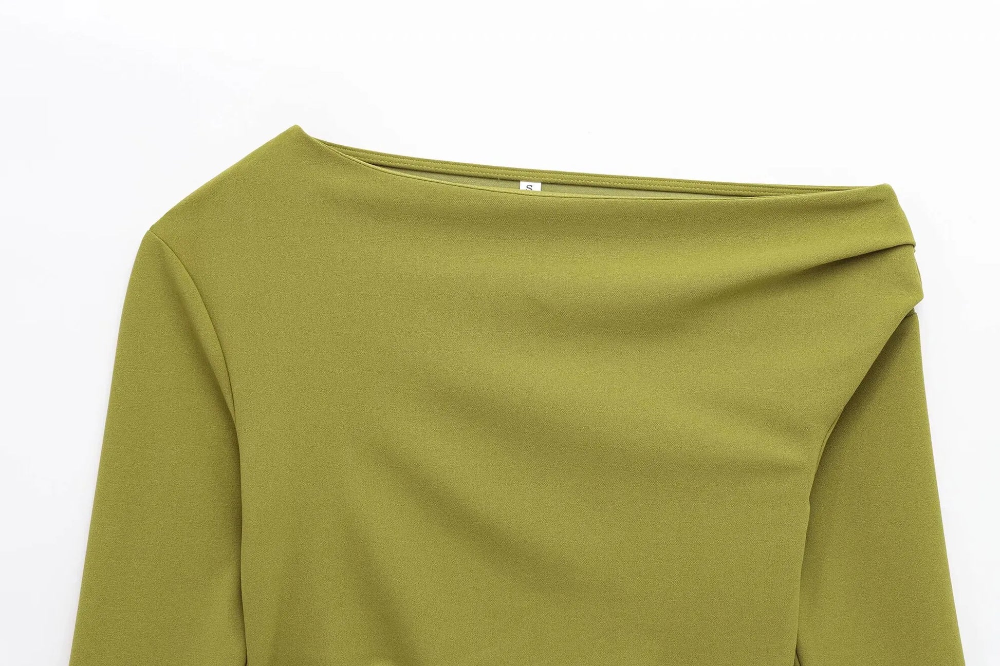 HH Spring Woman Fashion Pleated Decoration Casual Slim Elasticity Top Women Solid 5-Color Asymmetrical Slant Collar Tops.