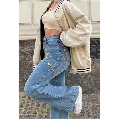 Jeans Women Straight Pants 2025 Streetwear Mid Waist Distressed Washed Mom Jenas Floor Length Vintage Basics Trousers Denim.