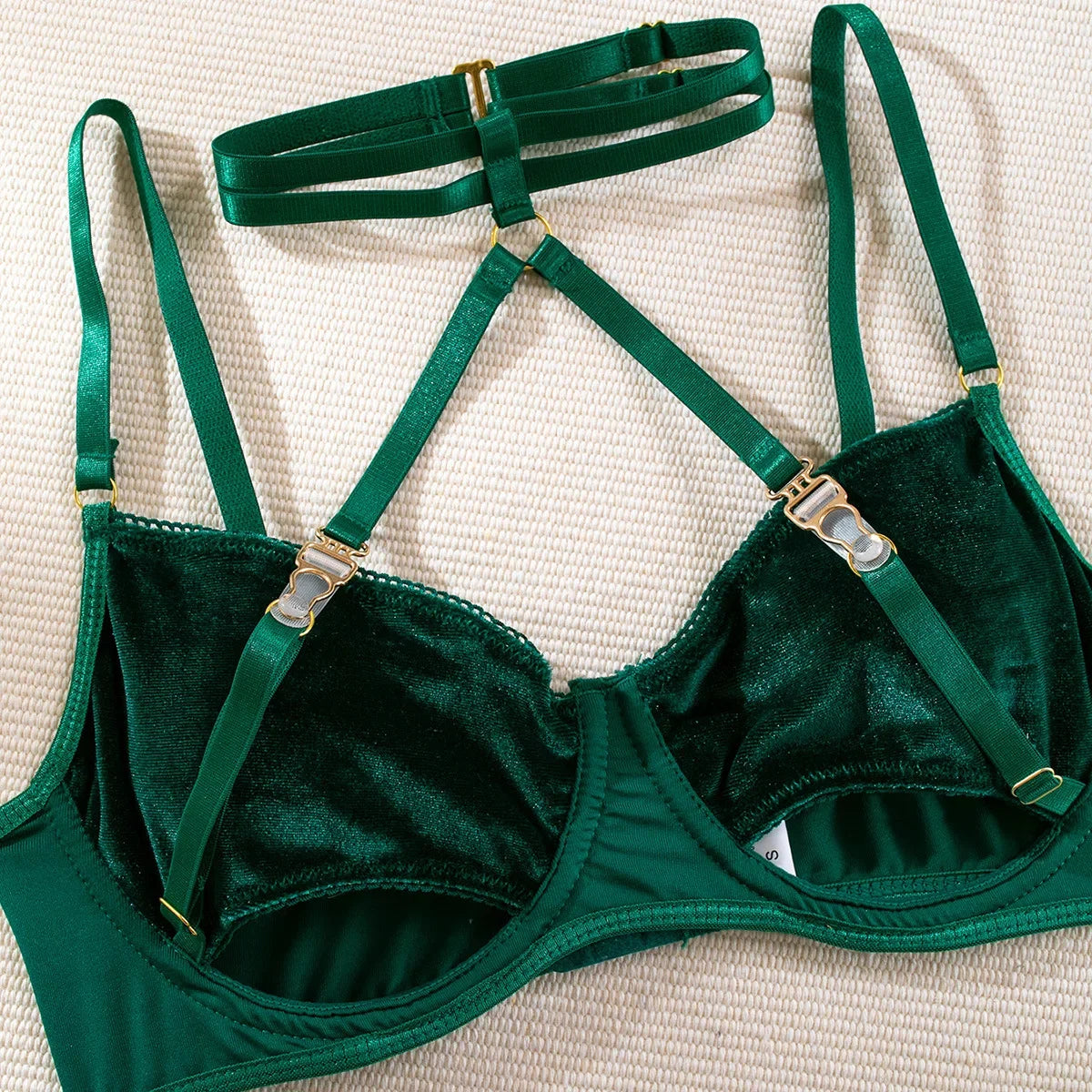 Cut Out Bra and Brief Velvet Erotic Set Women 2-Piece Halter Underwear Patchwork Thong Intimates Sexy Lingerie Pornos Suit Latex