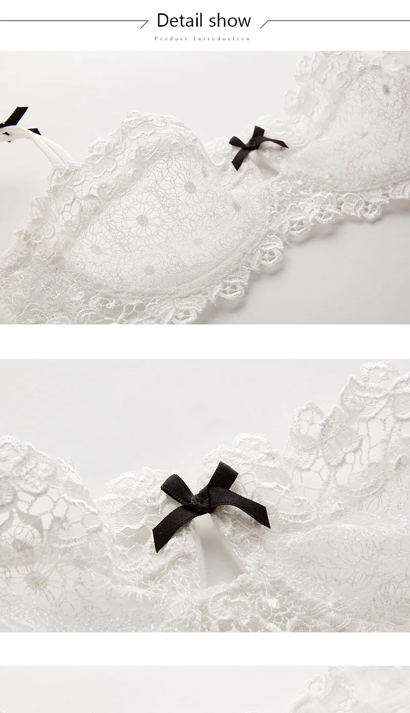 Plus Size Sexy Half Cup Lace Bra Sheer Mesh Unlined Bralette for Women A D Cup, Invisible Push Up Underwire Lingerie Set.