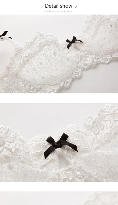 Plus Size Sexy Half Cup Lace Bra Sheer Mesh Unlined Bralette for Women A D Cup, Invisible Push Up Underwire Lingerie Set.