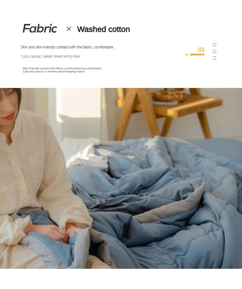 2025 new Japanese polyester cotton quilted summer quilt skin-friendly washable light luxury style solid color lightweight.