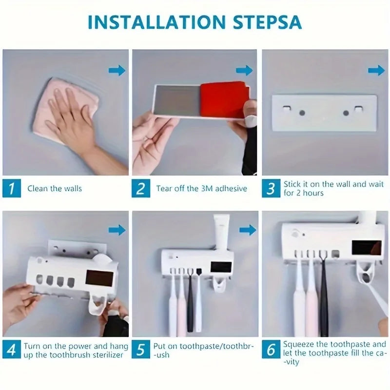 Intelligenter Zahnbürstendesinfektor, UV-freier Schlag, wandmontierter Zahnbürstenhalter, automatischer Squeeze-Zahnpastaspender