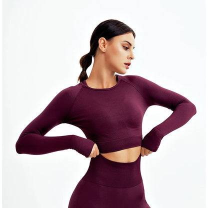 Women's Shirt Seamless Crop Top Fitness Shirts Long Sleeve Sports Top Woman Yoga Tops Activewear With Thumb Hole Sportswear
