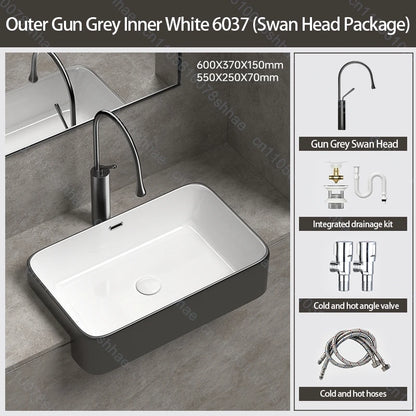 Porcelain Ceramic Vessel Sink with Drain Semi Recessed Vanity Art Sink Wash Basin Bowl for Modern Home Bathroom Decor Washbasin