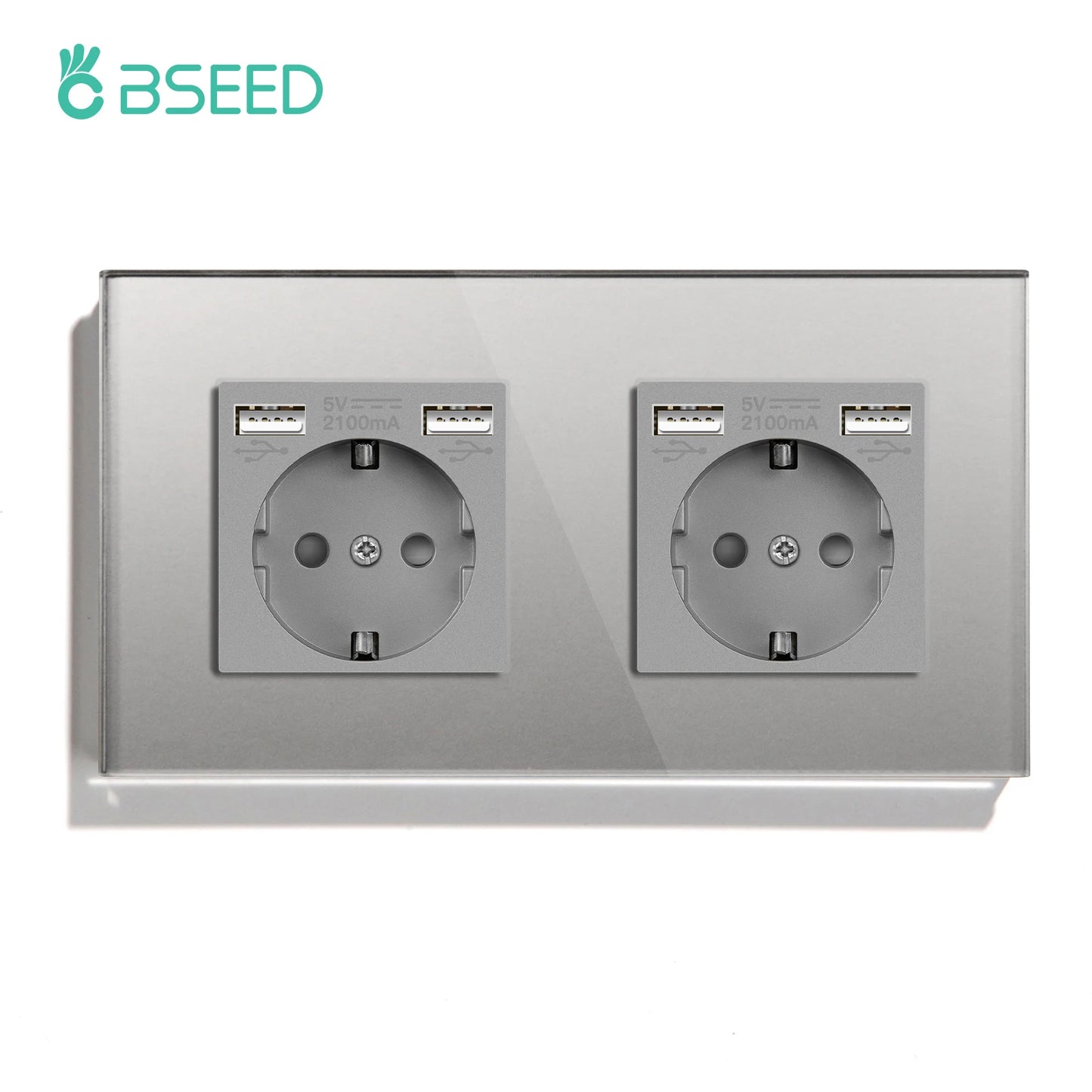 Bseed EU-Standard 1/2/3 Gang Licht-Touch-Schalter Home Wandschalter Graues Glas Sensorschalter Typ-C USB-Stromladebuchsen.