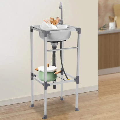 Edelstahlspüle, freistehendes Spülbecken mit 1 Becken, mobiles Spülbecken, Küchenspüle mit Wasserhahn, 42 x 37 x 83 cm, für Bars, Restaurant, Küche