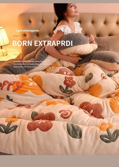 Home Quilts Milk Doublesided Velvet Thickened Warm Spring and Fall Quilt Lamb's Wool Quilt Core Bettdecke 200x230