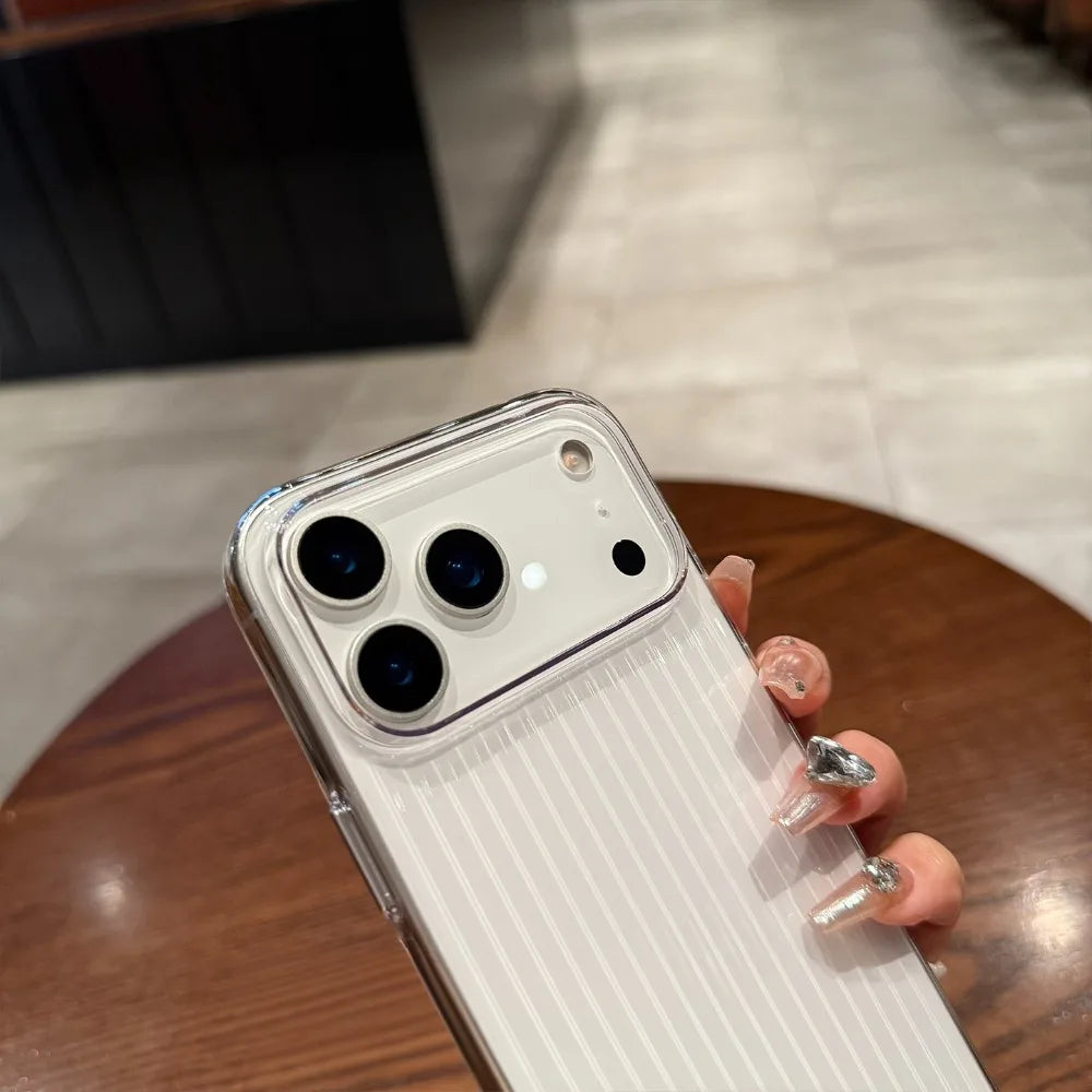 17 Pro Max Luxury Transparent Corrugated Pattern Ultra Thin Case For iPhone 17 Air 16 15 14 Pro Max Plus Shockproof Soft Cover.