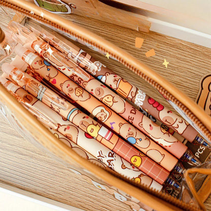 Capybara löschbare Stifte, 6 Stück, nachfüllbare Tinte, Gelstift, wischfrei, niedliches Tier, Schulbedarf für Studenten, Büro, Schreibwaren, Geschenke.