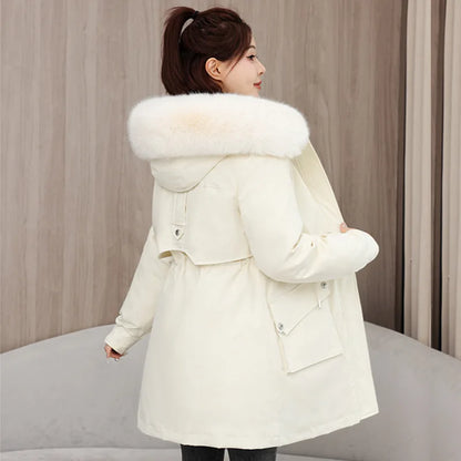 Winter dame Winter Stepp Mantel Abnehmbare Futter Pelz Kragen Gürtel Parka Jacke Für Frauen Verdickt Thermische frauen Mantel