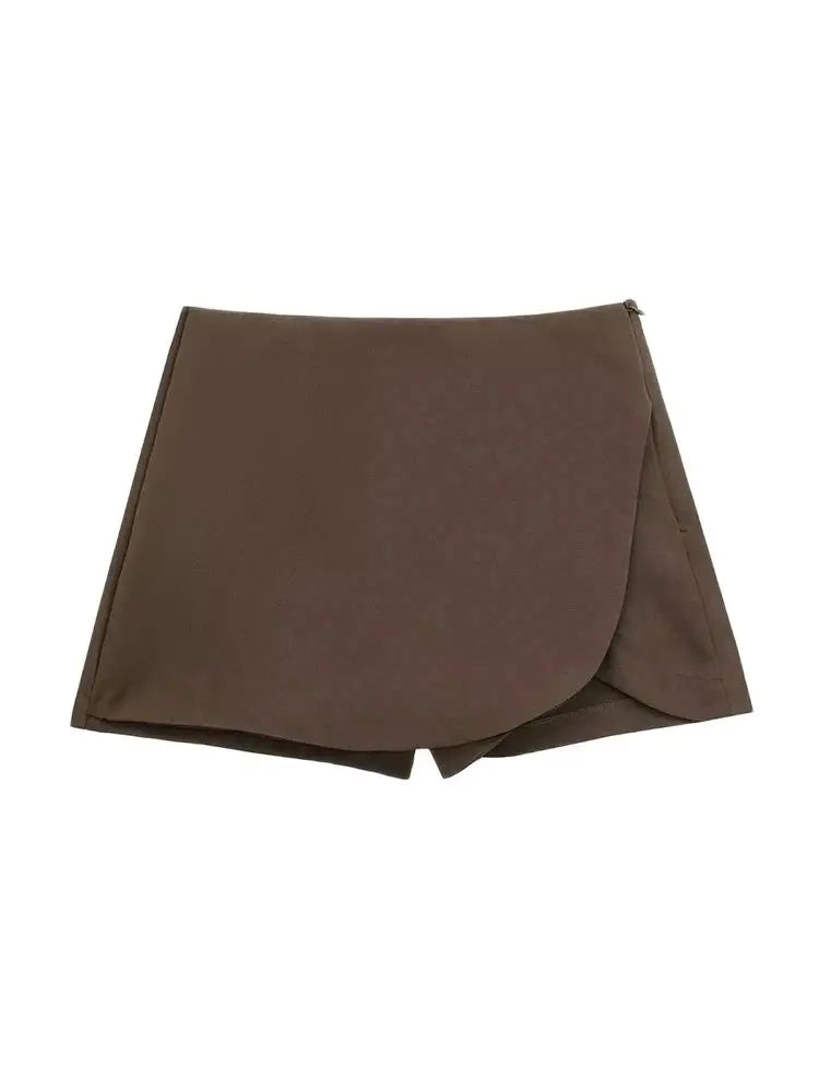 Women Fashion Pareo Style Shorts Skirts Vintage High Waist Side Zipper Female Skort Mujer.