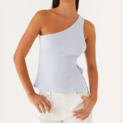 Women Summer One Shoulder Tank Tops Y2K Vintage Sleeveless Backless Tie-up Side Vest Coquette Aesthetic Crop Top Streetwear.