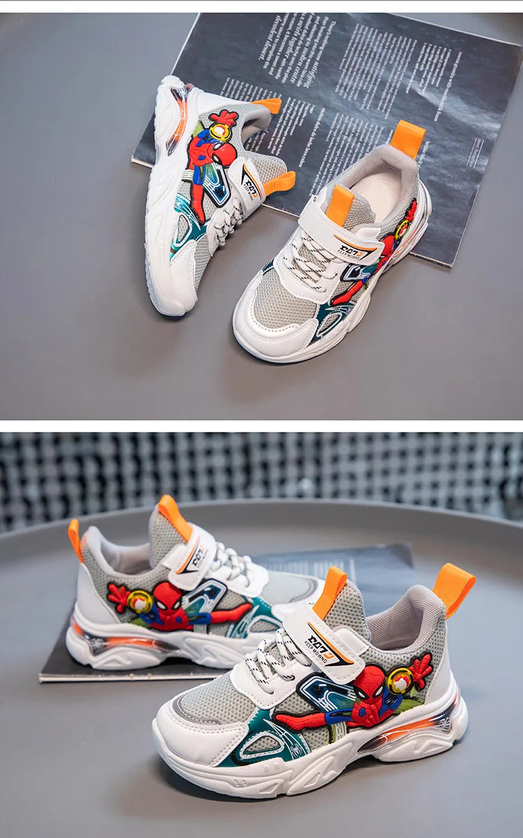 Disney Children's Casual Shoes Sneakers Boys' Cartoon Children's Mesh Breathable Sport Running Gray Black Shoes Size 21-38.