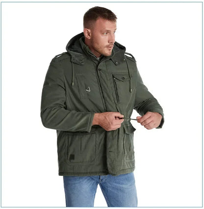 Men's Jacket WINTER USA SIZE Large SIZE Lamb Fleece JACKETS Hooded Cotton Thickened Multi Pocket Casual Mid length Coat