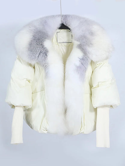 Lose Natürliche Echt Fox Pelz Kragen Mantel Dicke Neue Europäische Mode Weiße Ente Unten Jacke Winter Frauen Warme Luxus Oberbekleidung