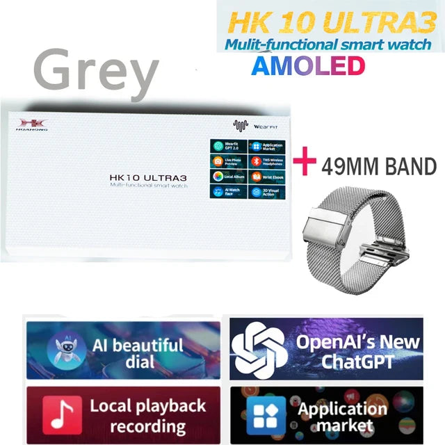 2025 New 49mm HK10 ULTRA 3 Smartwatch HD AMOLED 4G ROM Bluetooth Call Network Chat Robot Clock NFC Compass Smart Watch Men Women