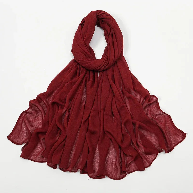 New Crinkle Rayon Hijab Muslim Scarf Women Solid Shawl Big Size Headscarf Islamic Turban Plain Foulard Headband Wrap.
