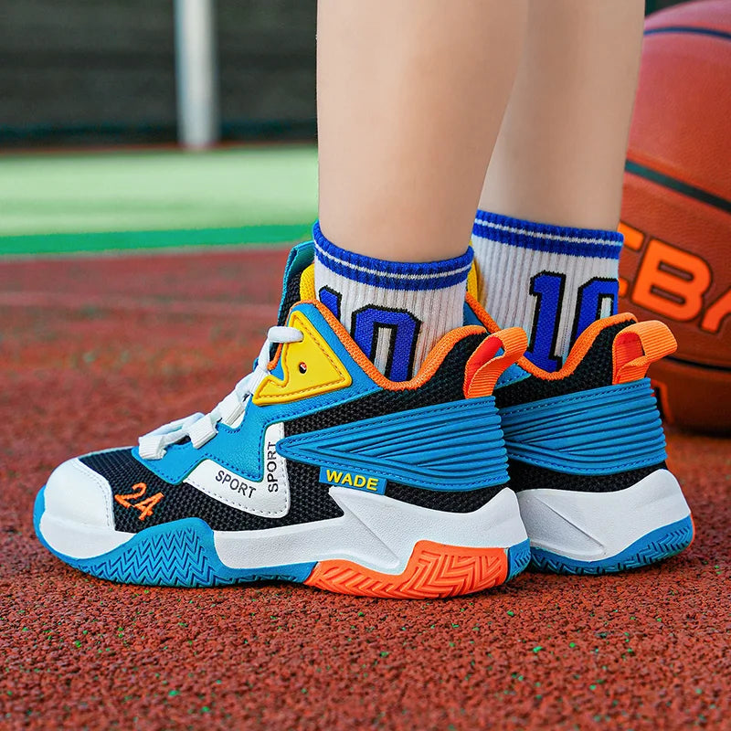 Children Basketball Shoes for Boys Girls Kids Teenagers Breathable Non-slip Lace Up Indoor Outdoor Training Sneakers Tennis Shoe.